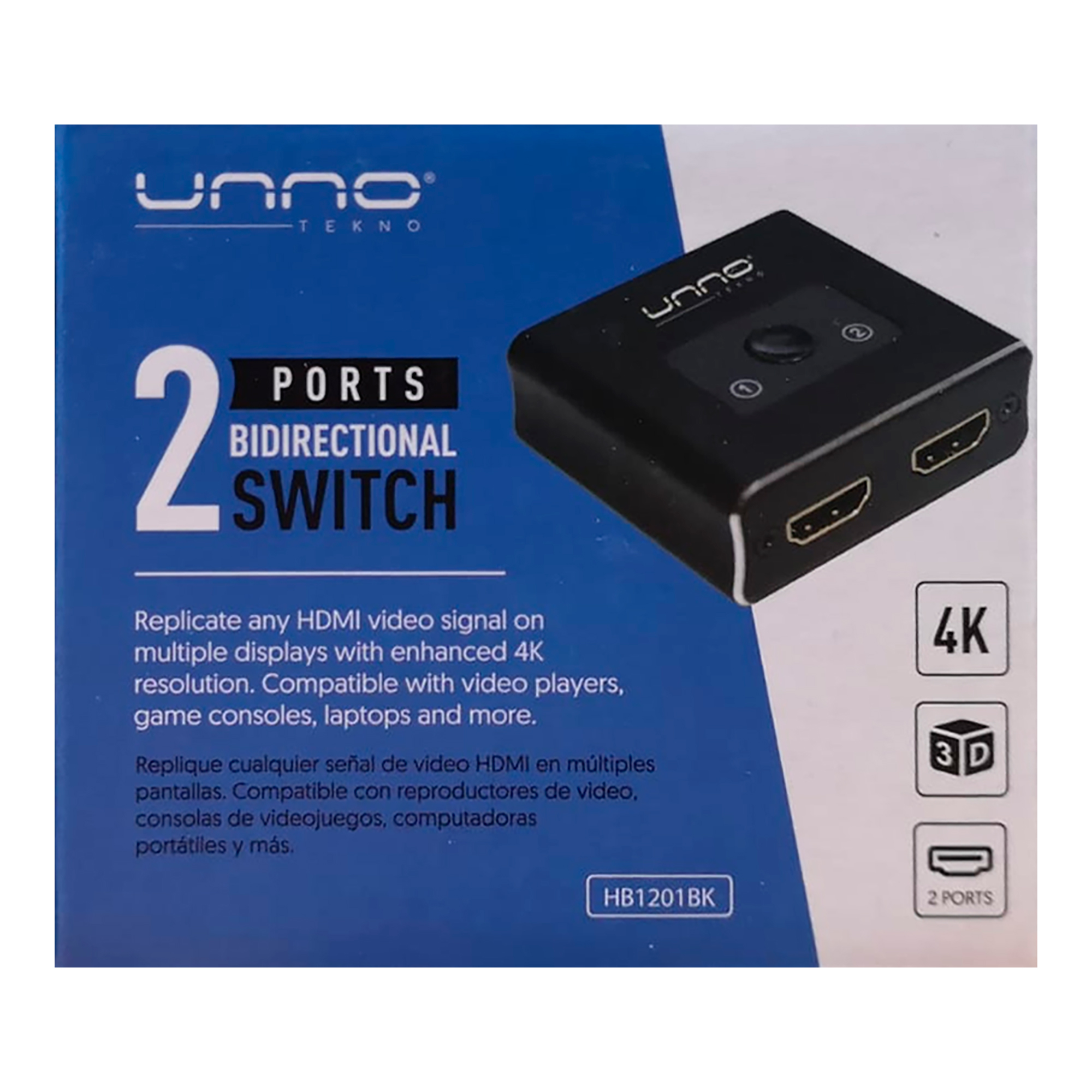 Switch Hdmi Bidireccional Unno 2 In/out - 1 In/out