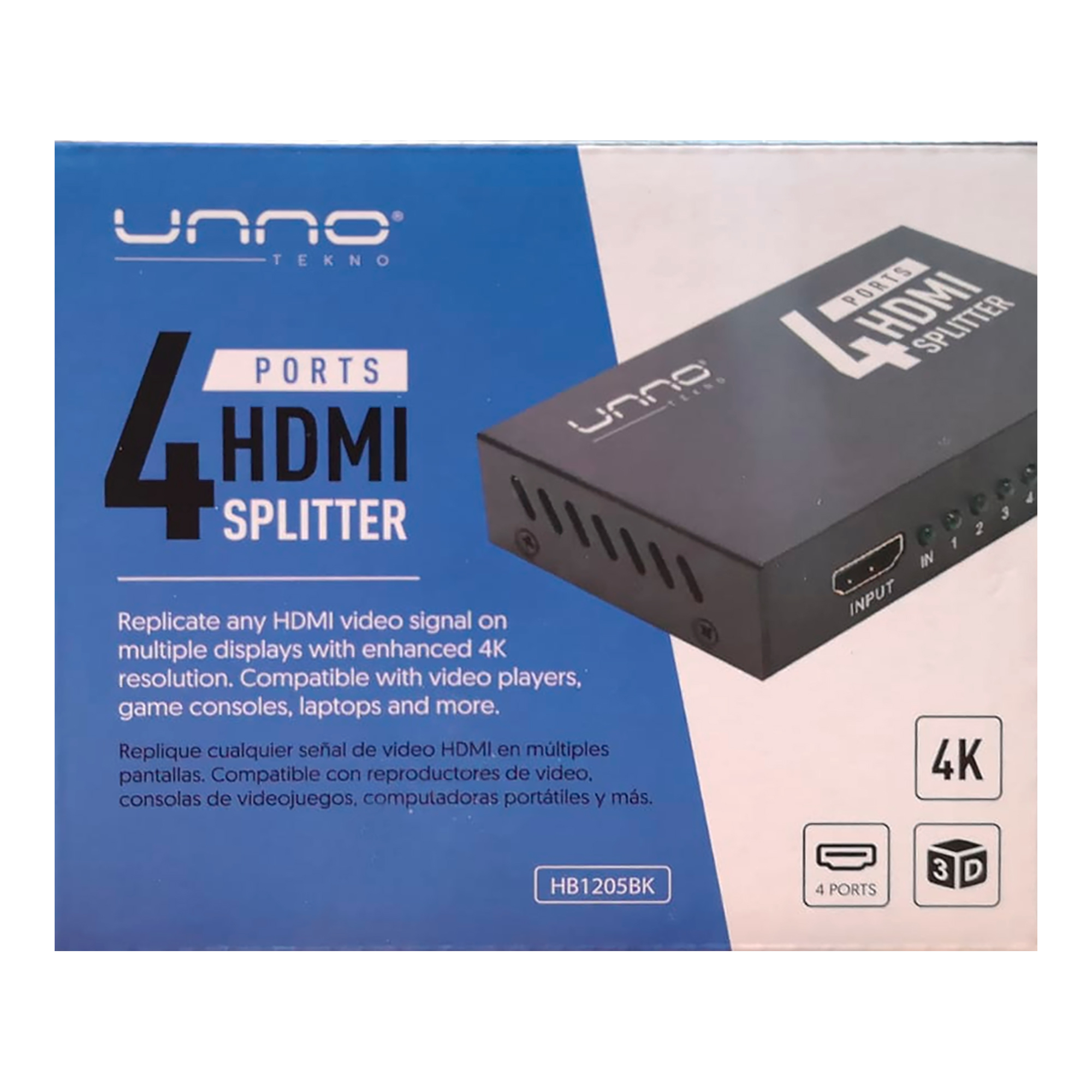 Splitter Hdmi Unno 4 Puertos 1 In/4 Out 4k X 2k