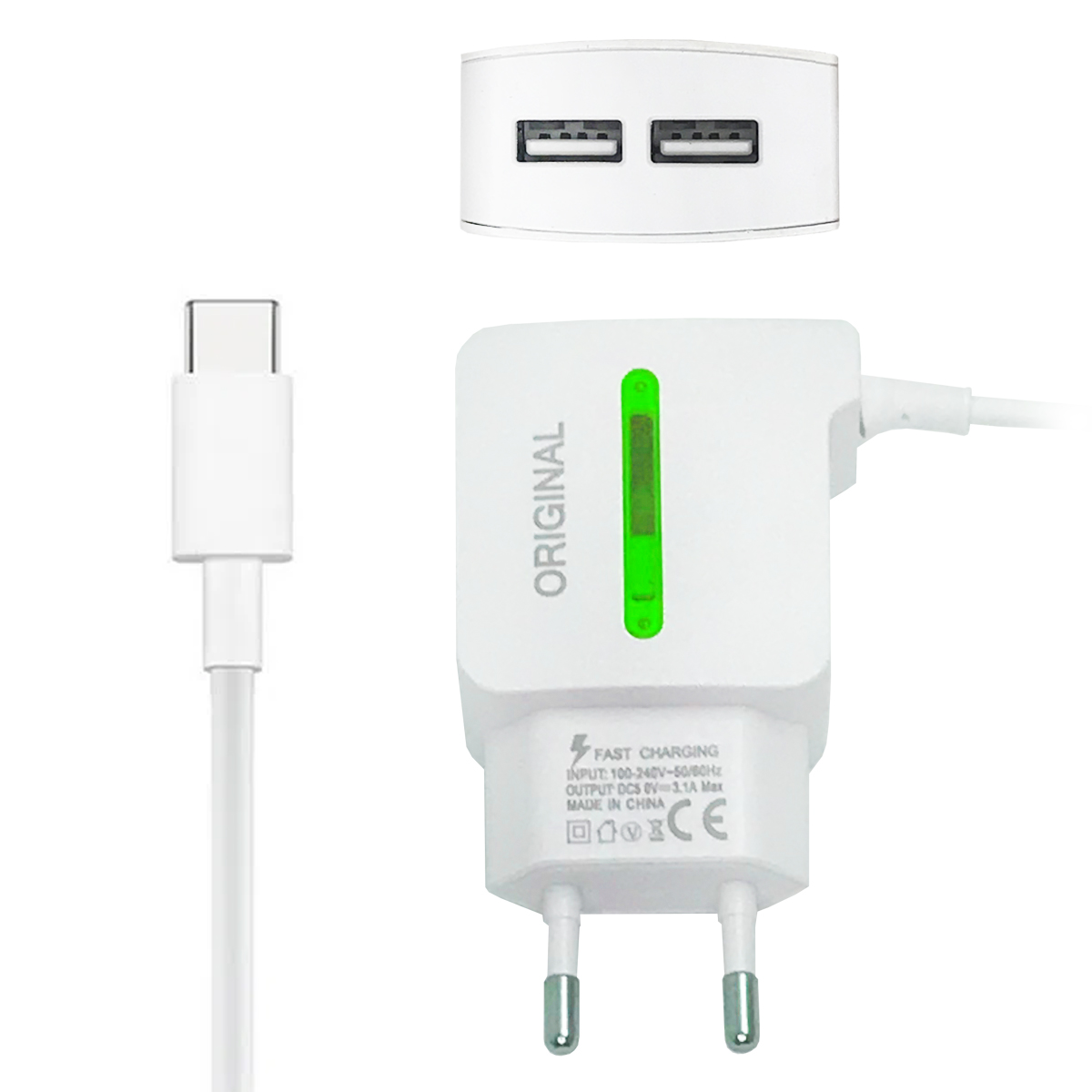 Cargador De Pared Tipo C - 2 USB - 3.1A