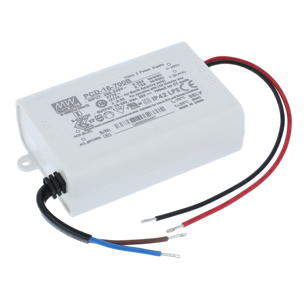 Driver de alimentación LED IP42 CC AC/DC 16-24V 700MA